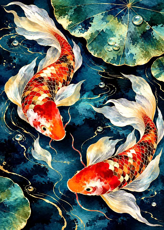 Two Vibrant Koi Fish in Water