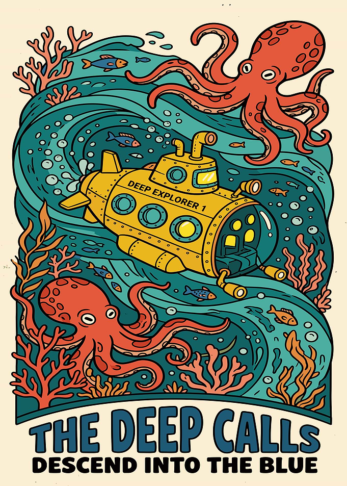 Deep Explorer Submarine Underwater Illustration