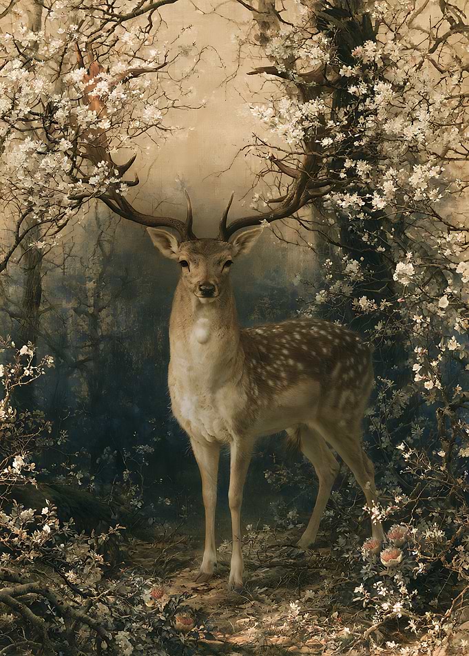 Majestic Fallow Deer in Floral Forest