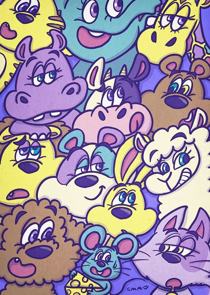 Cartoon Animals Fun Art Poster