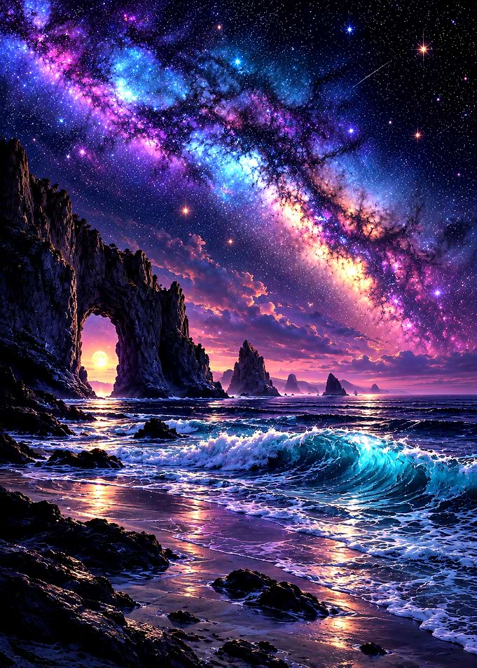 Cosmic Milky Way Over Rocky Coast