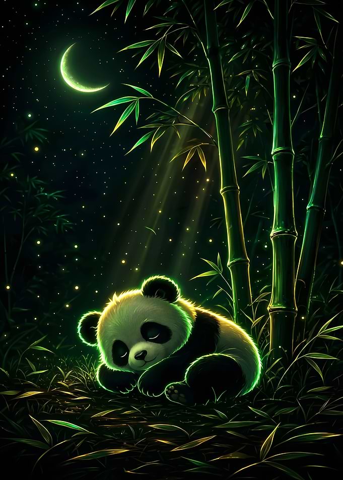 Sleeping Panda in Bamboo Forest