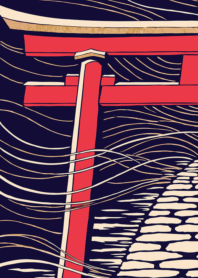 Japanese Torii Gate Ukiyo-e Metal Poster, No Text