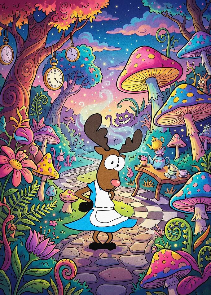 Cartoon Reindeer Wonderland Trippy