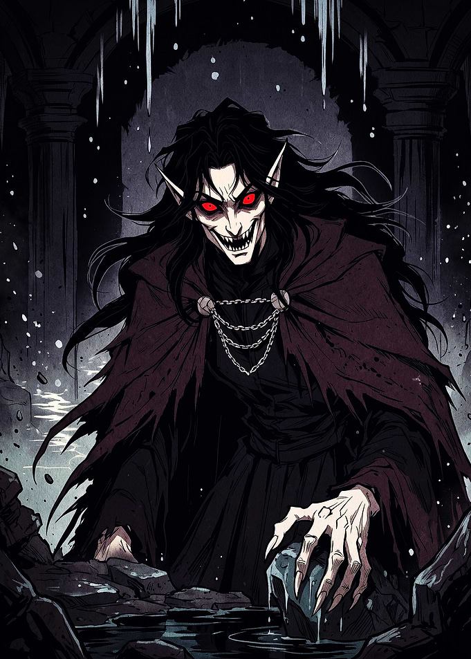 Sinister Vampire in Dark Dungeon
