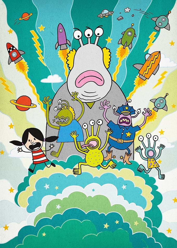 Alien Invasion Kids Cartoon Poster
