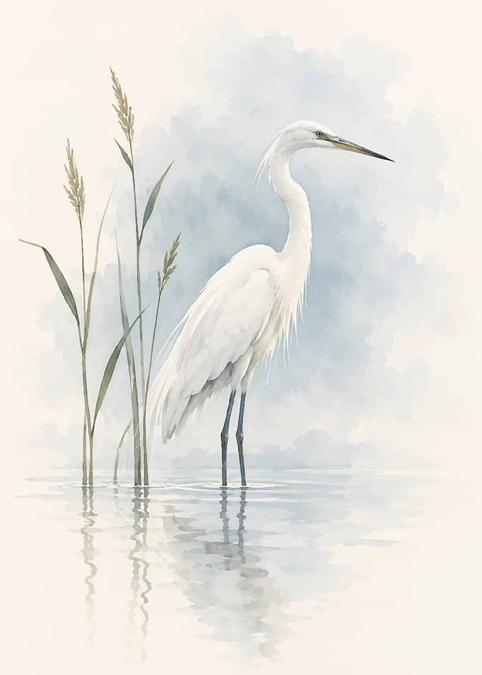 Elegant White Egret in Watercolor
