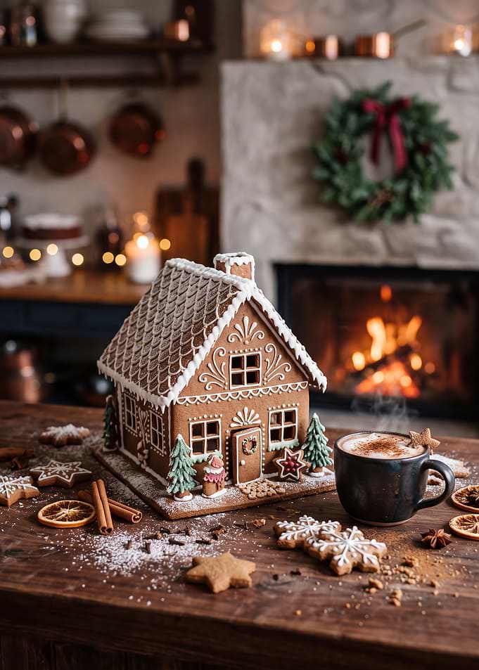Cozy Gingerbread House Christmas Scene