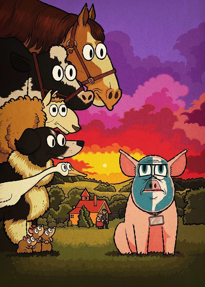 Funny Farm Animals Retro Cartoon Ar