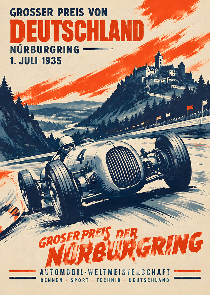 1935 Nürburgring Grand Prix Vintage Poster