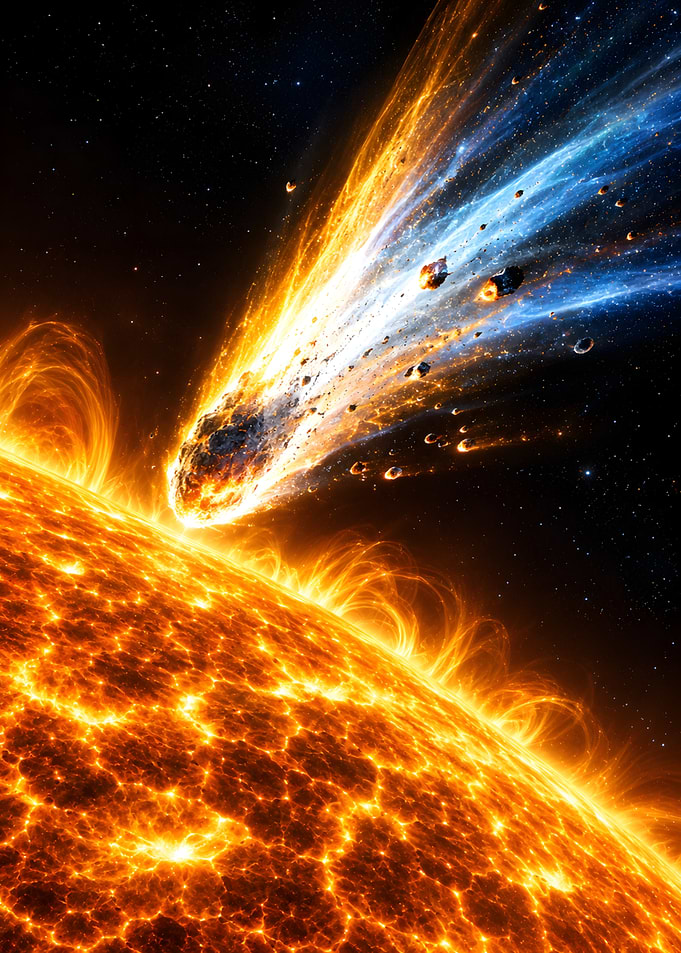 Asteroid Impacting a Burning Sun