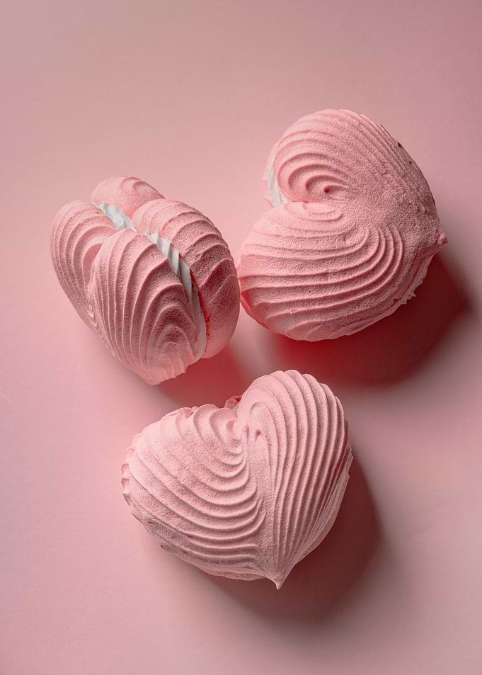 Three Heart-Shaped Pink Valentines Macarons