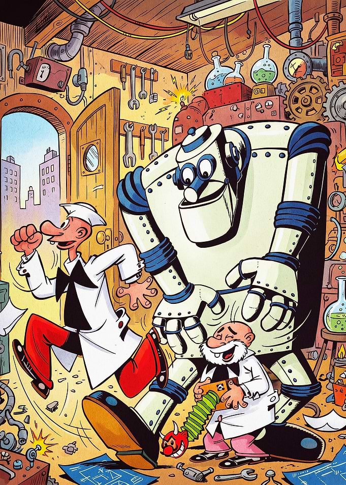 Robot Lab Comic Cartoon Art