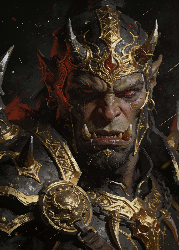 Fierce Orc Warlord in Golden Armor
