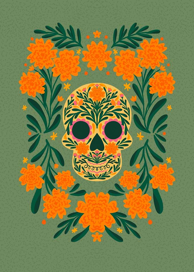 Day of the Dead Floral Skull