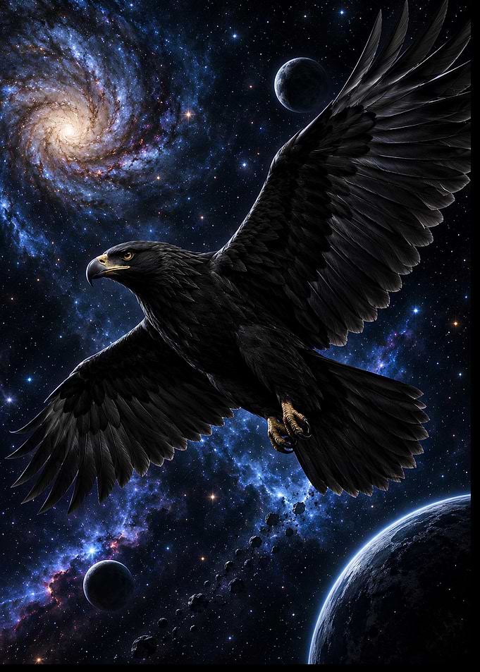 Majestic Black Eagle in Deep Space