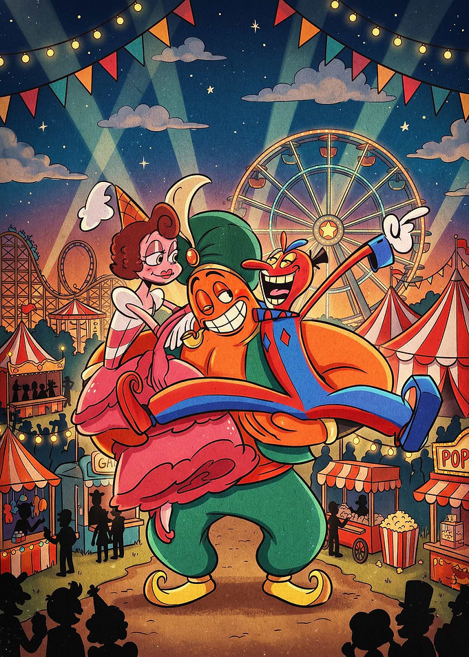 Circus Night Retro Cartoon Art