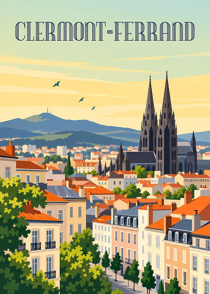 Clermont-Ferrand Cityscape Travel Poster
