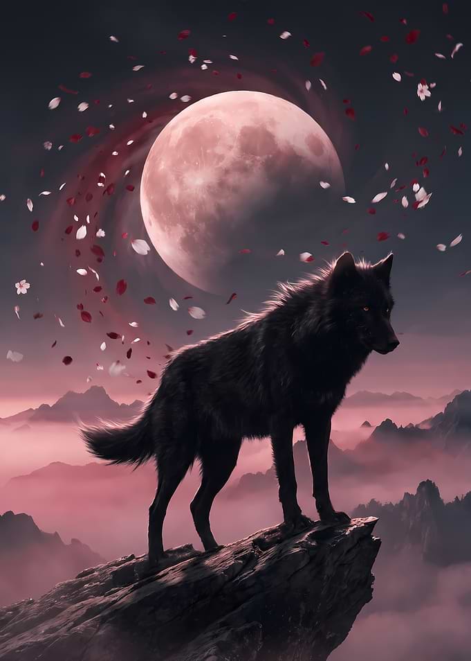 Black Wolf Under Pink Moon