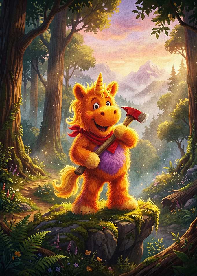 Cartoon Unicorn Lumberjack Art