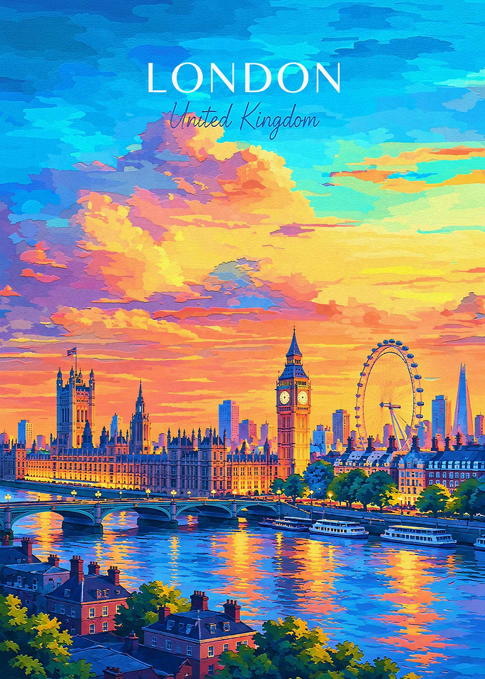 Vibrant London Skyline Sunset Poster
