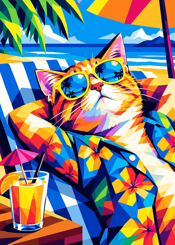 Colorful Pop Art Cat Relaxing