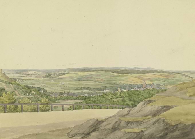 Watercolor Landscape of a European Valley