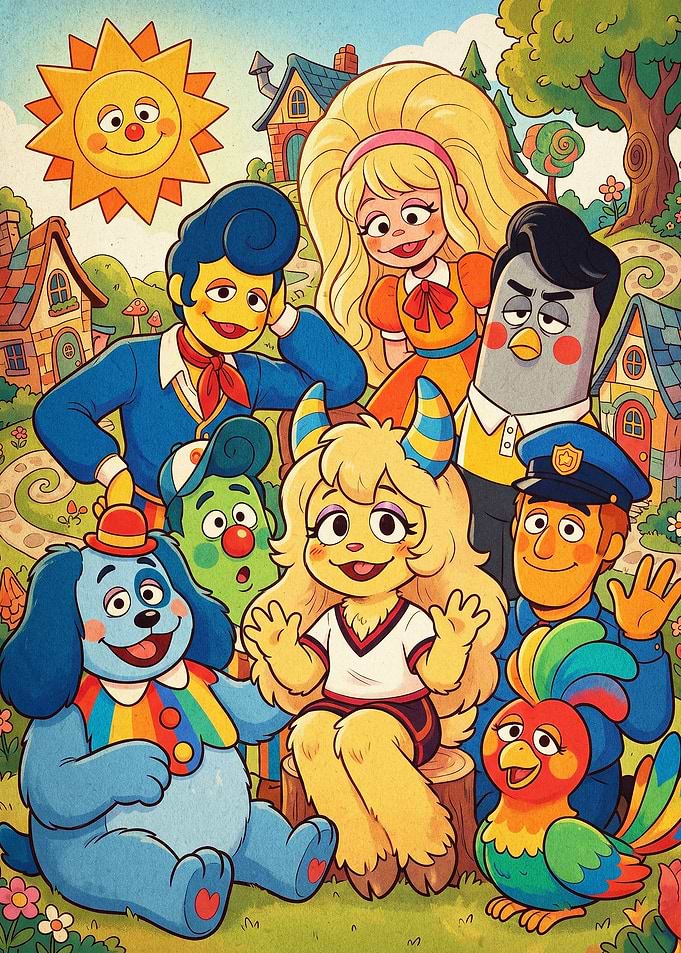 Cartoon Friends Retro Poster Art