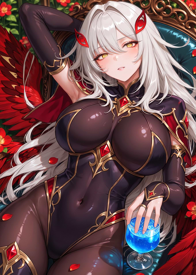Elegant Anime Queen with Red Wings