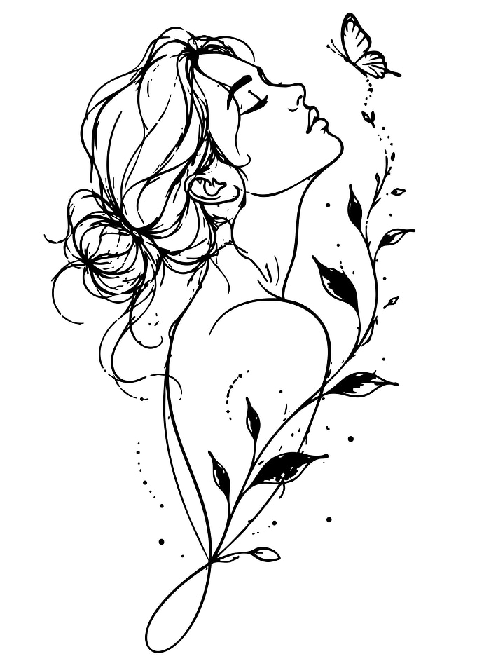 Minimalist Line Art Woman and Butterfly