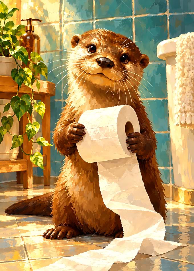 Cute Otter Holding Toilet Paper