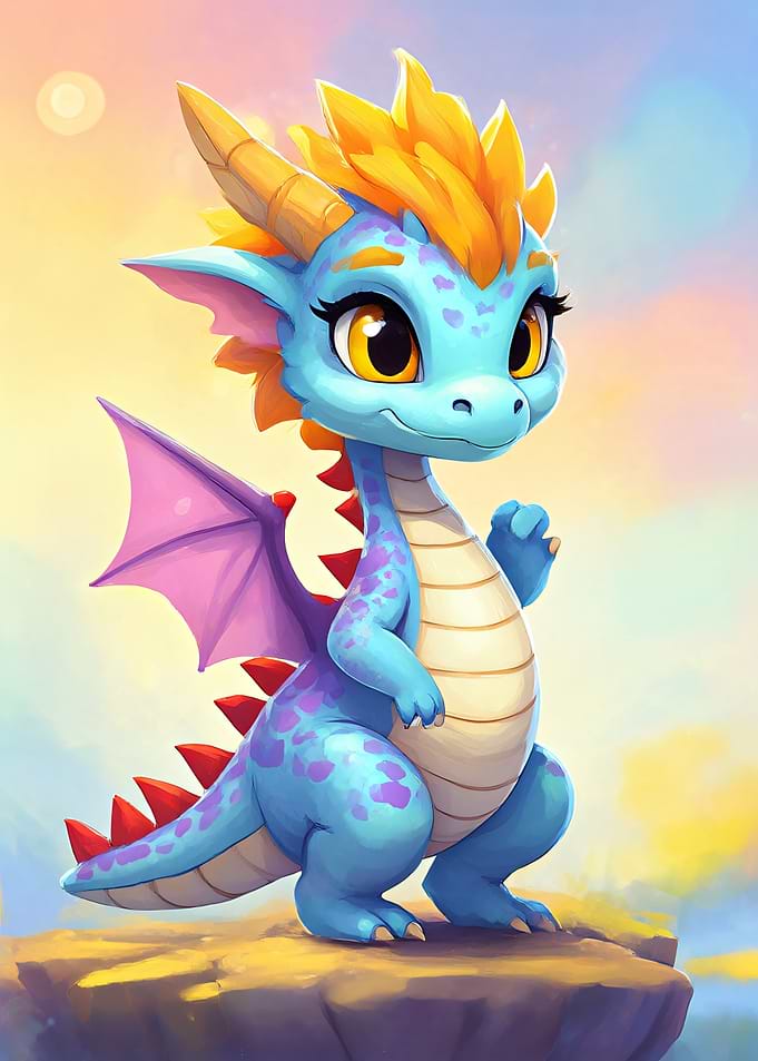 Cute Baby Blue Dragon Illustration