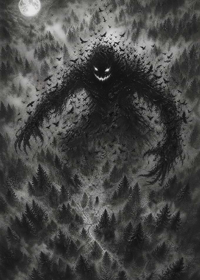 Shadow Monster Looming Over Forest