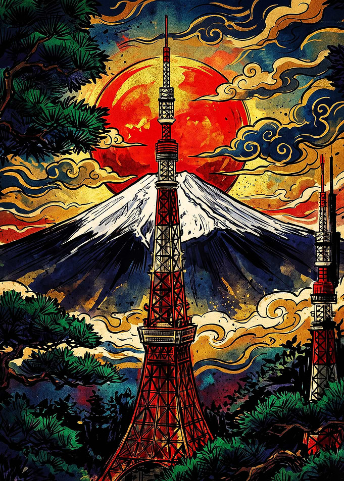 Tokyo Tower and Mount Fuji Art