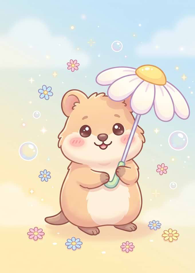 Cute Quokka Holding Daisy Umbrella