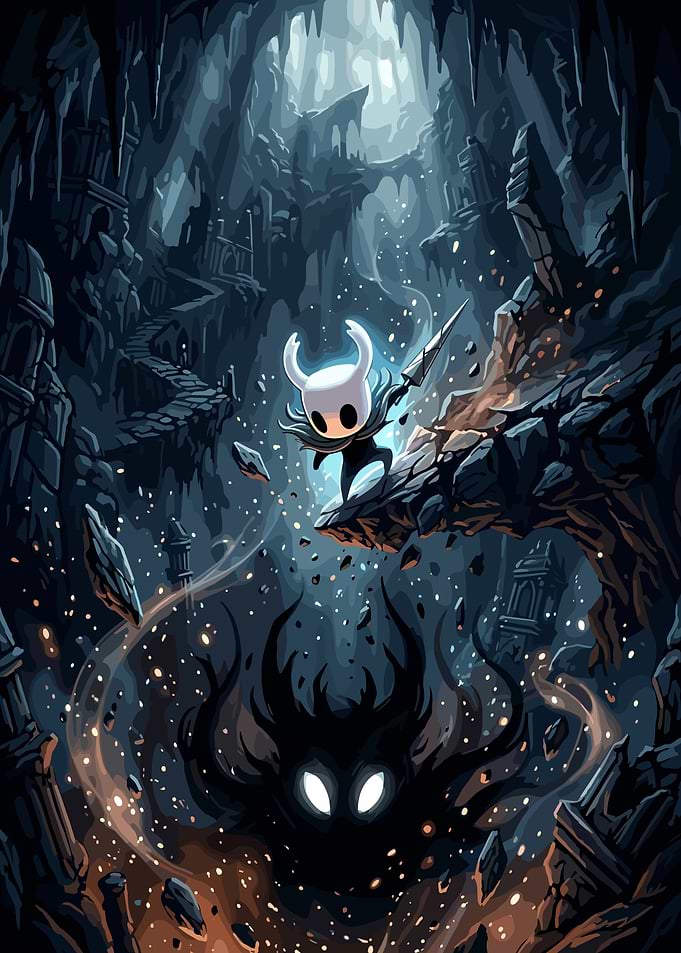 Hollow Knight battling the Shade