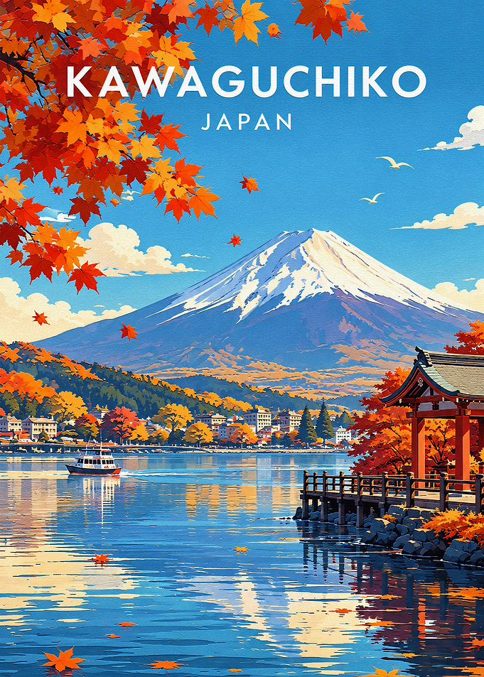 Kawaguchiko Japan Autumn Travel Poster
