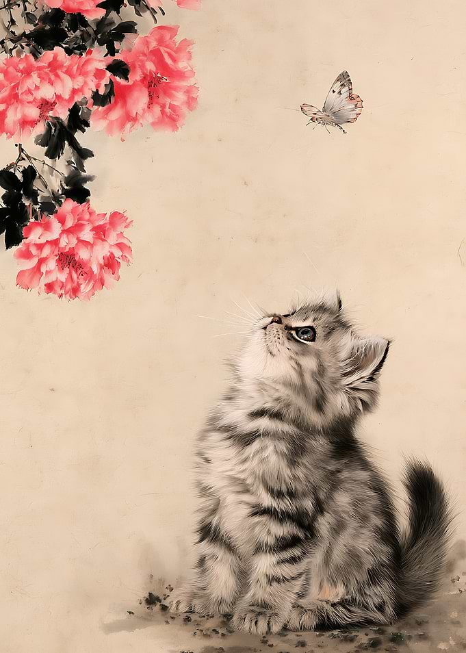 Kitten Watching a Butterfly