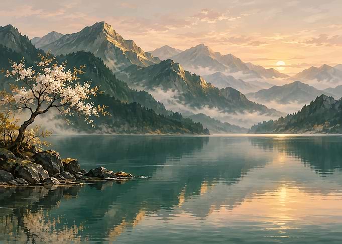 Serene Mountain Lake at Sunset