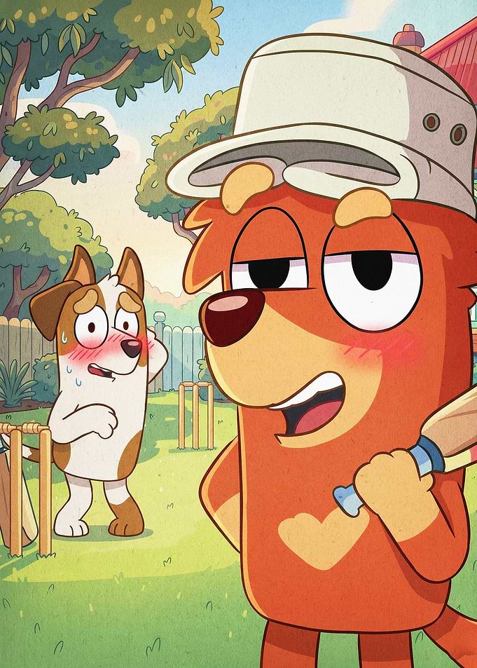 Cartoon Dogs Play Cricket Poster