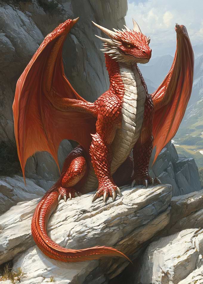Majestic Red Dragon on Mountain Peak