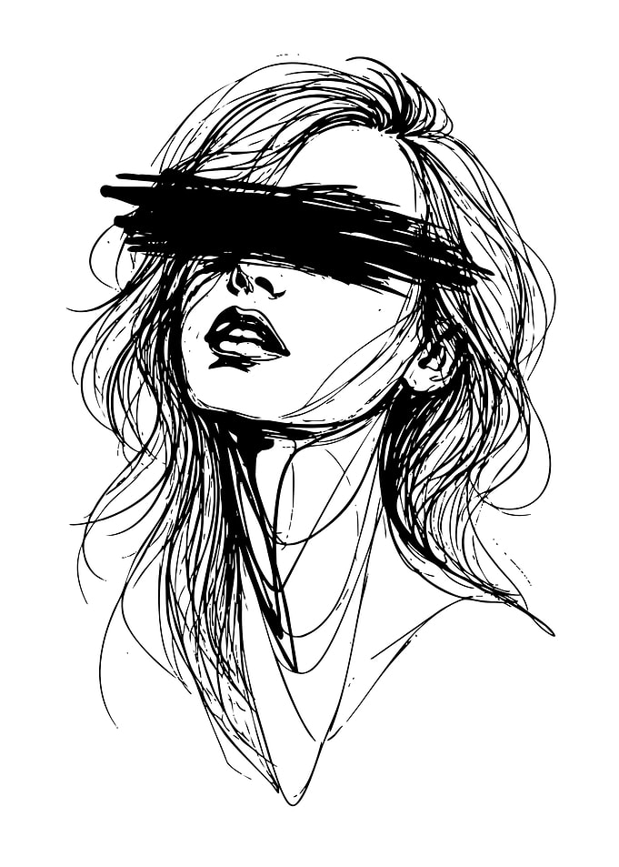 Sketch of Woman with Scribbled Eyes