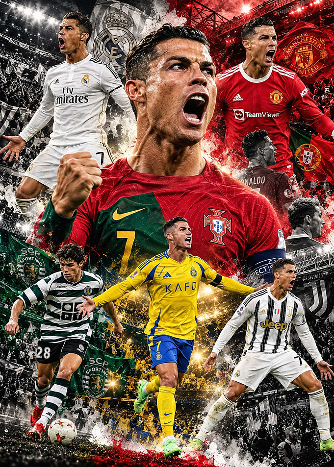 Cristiano Ronaldo Career Collage Poster