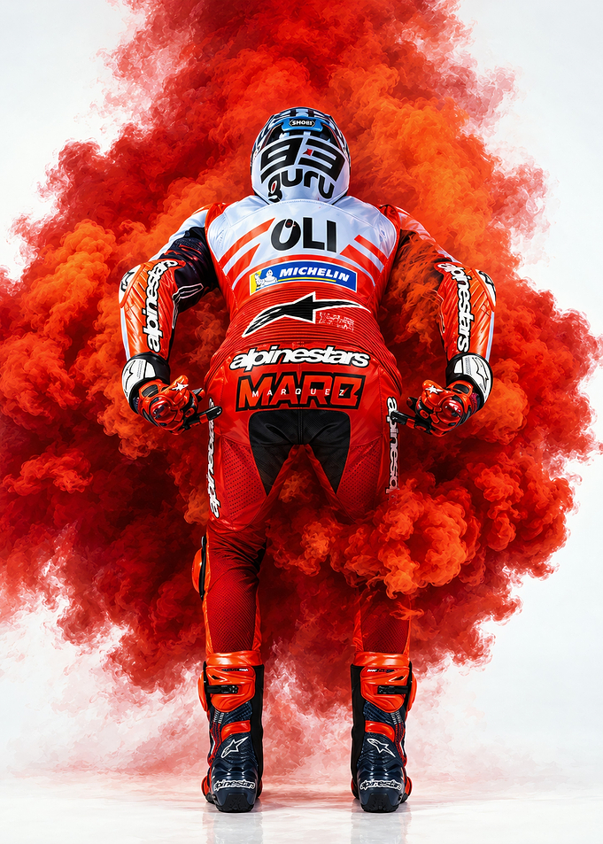 Marc Marquez in Red Smoke