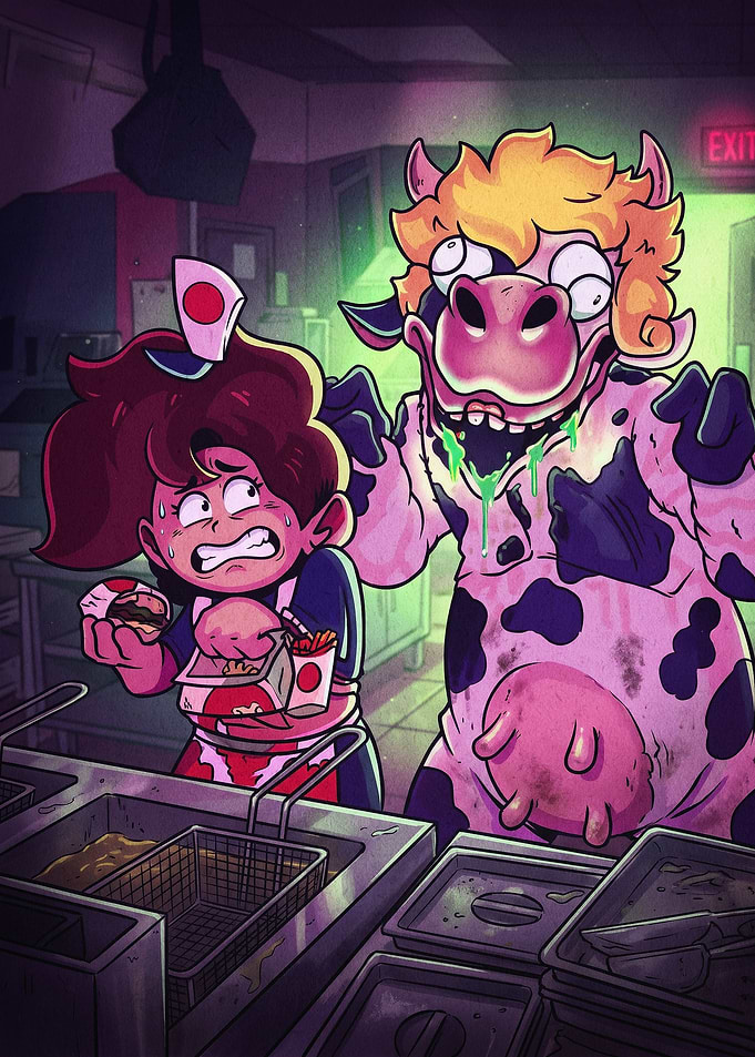 Scared Fast Food Worker Horror Art