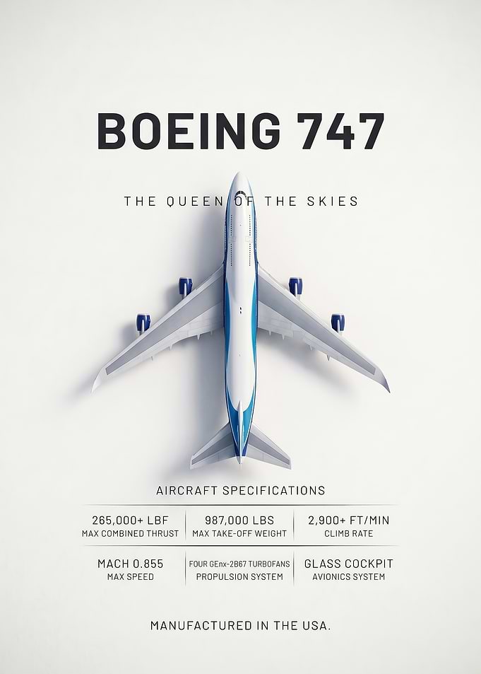 A minimalist white 747 Queen of the Skies Poster