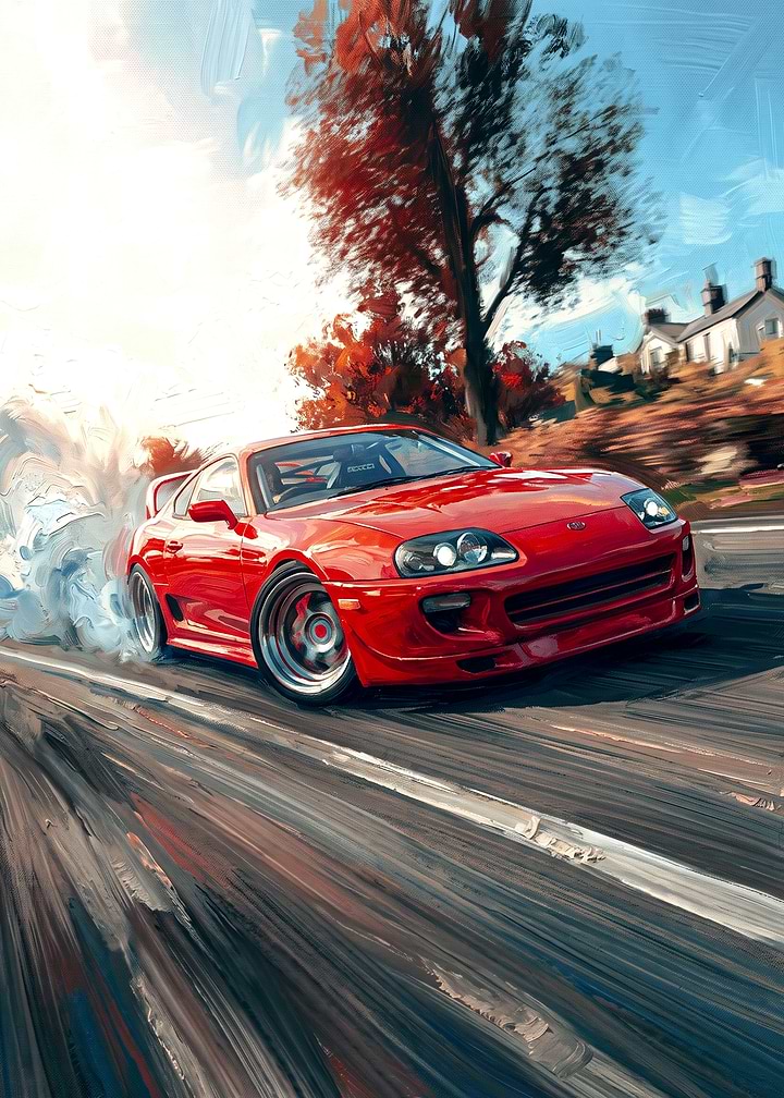 Red Toyota Supra Drifting