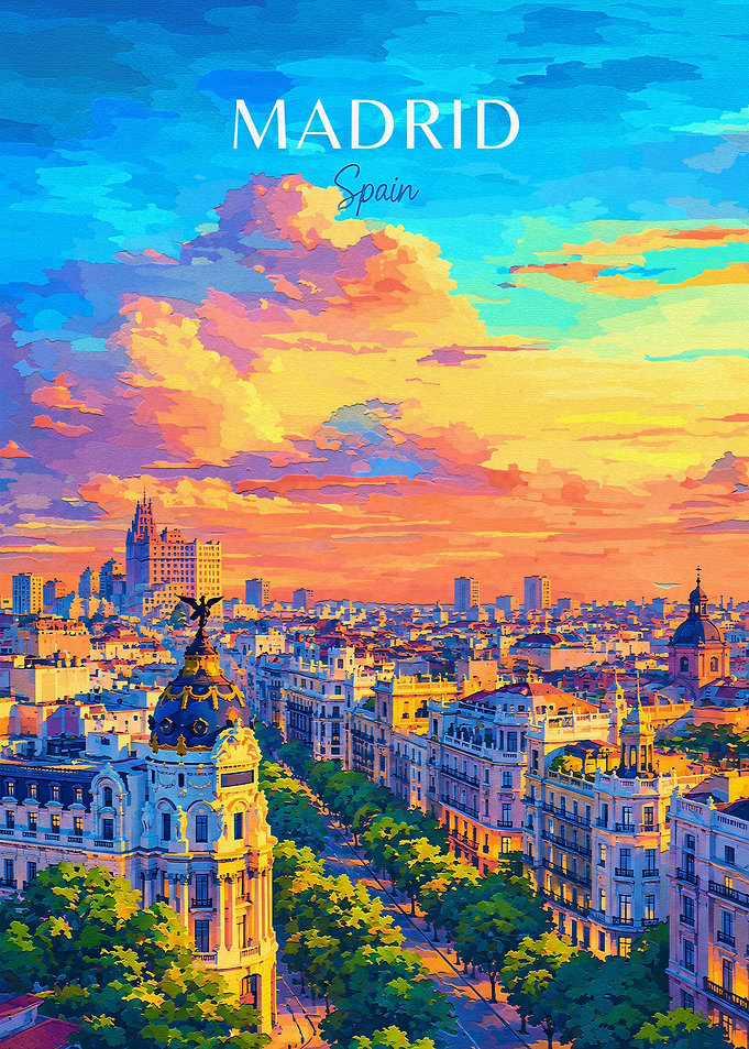 Madrid Spain Sunset Travel Poster