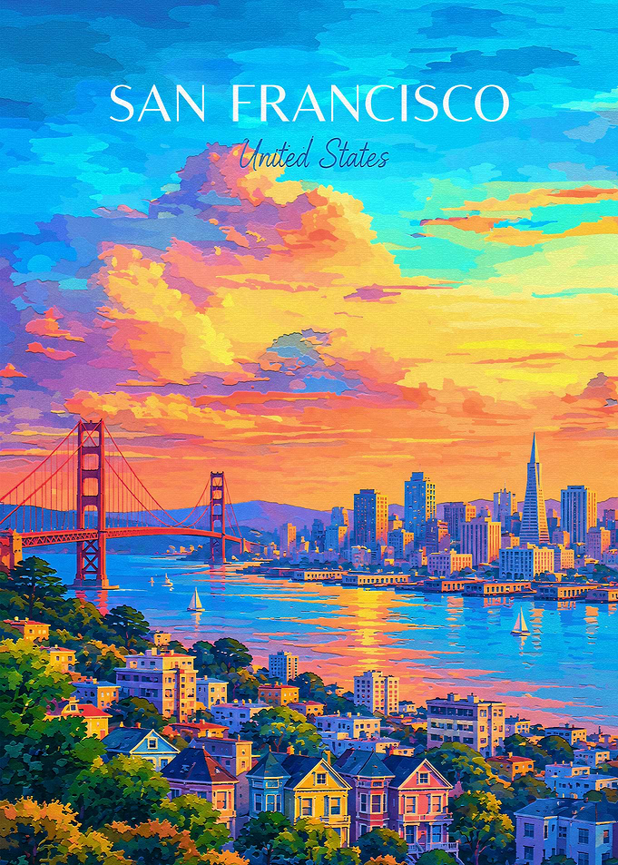 Vibrant San Francisco Sunset Travel Poster