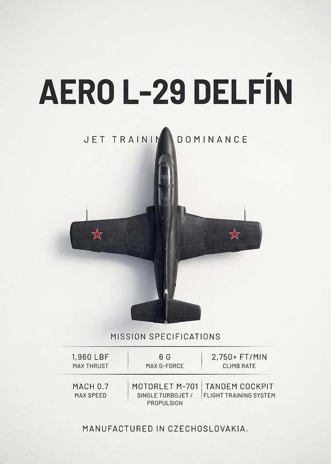 white background black sleek Aero l29 jet poster